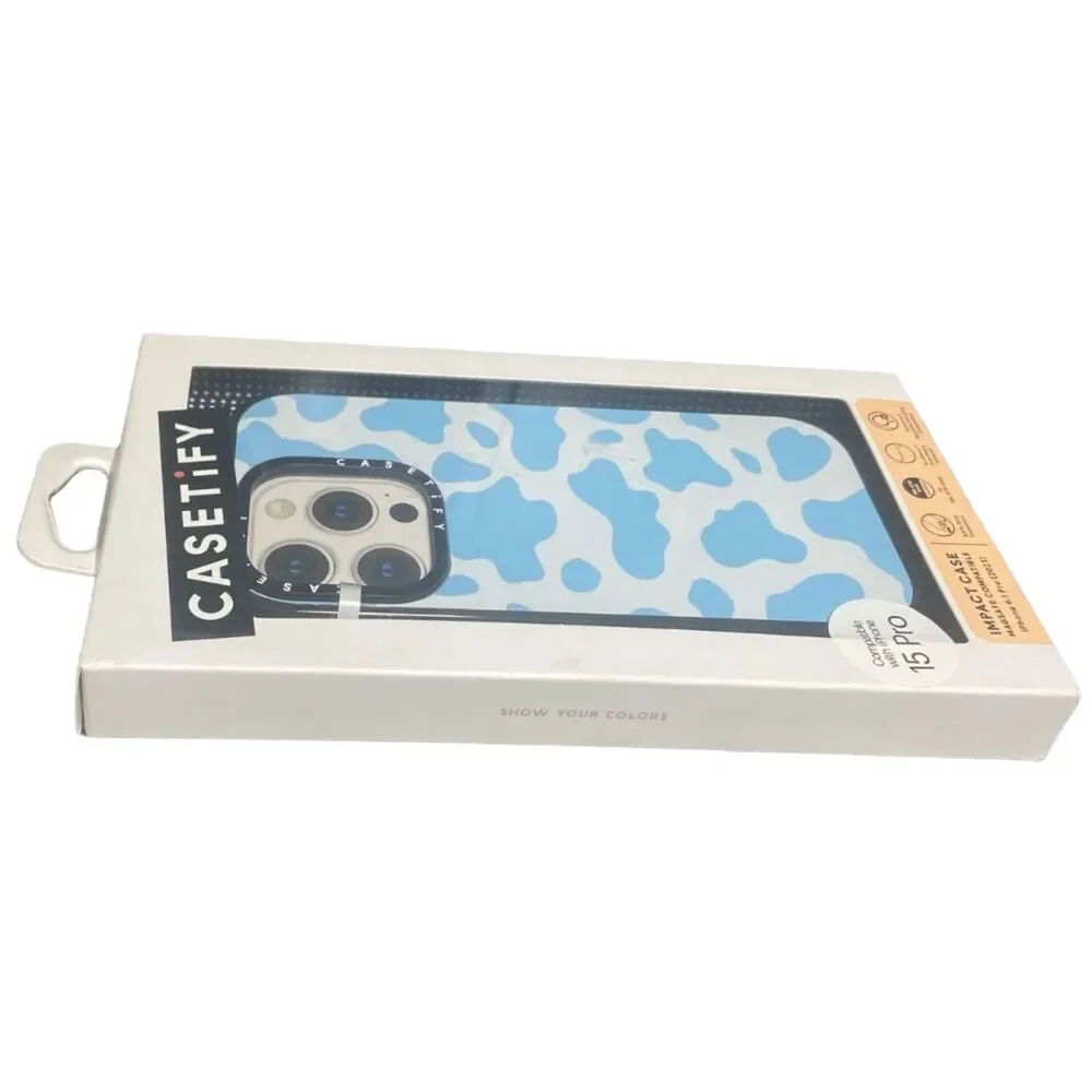 iPhone 15 Pro Case MagSafe CASETiFY Impact Blue Cow Print Protective Cover